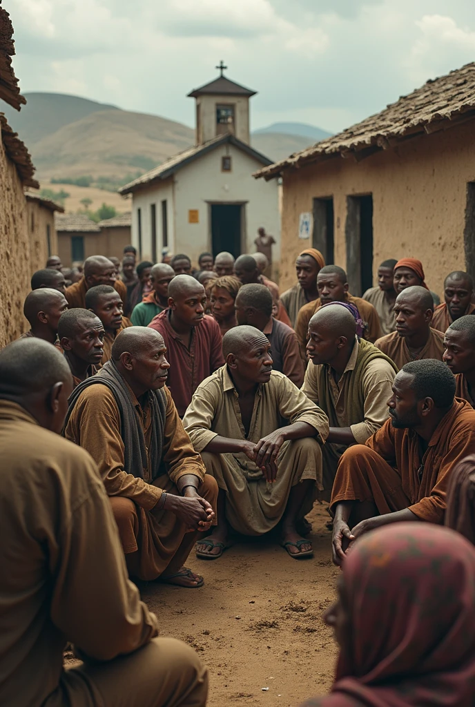 Show the young boy sharing his expansive vision with the villagers and them rallying behind him.8k,uhd,ancient