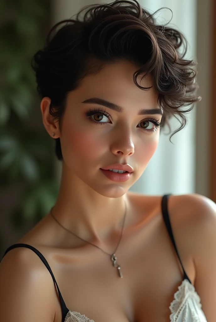 Nude girl, short Curly black hair