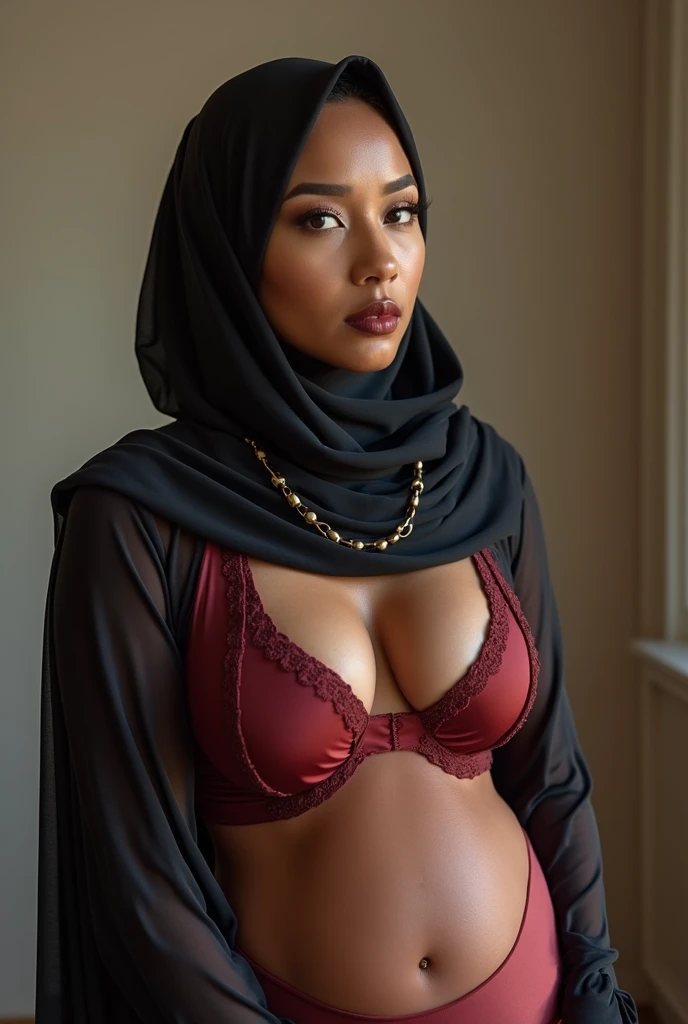 RAW photo,dark,moody,hazy atmosphere,35mm focal lenght,underexposed,cold,candid photograph,artistic,full body,photo of a beautiful,influencer,30yo Arab woman,hijab,detailed skin,fully naked,looking at viewer, thick body structure,grey background,no background, candid pose,dim room,blue light, film grain, kodak color, instagram LUT