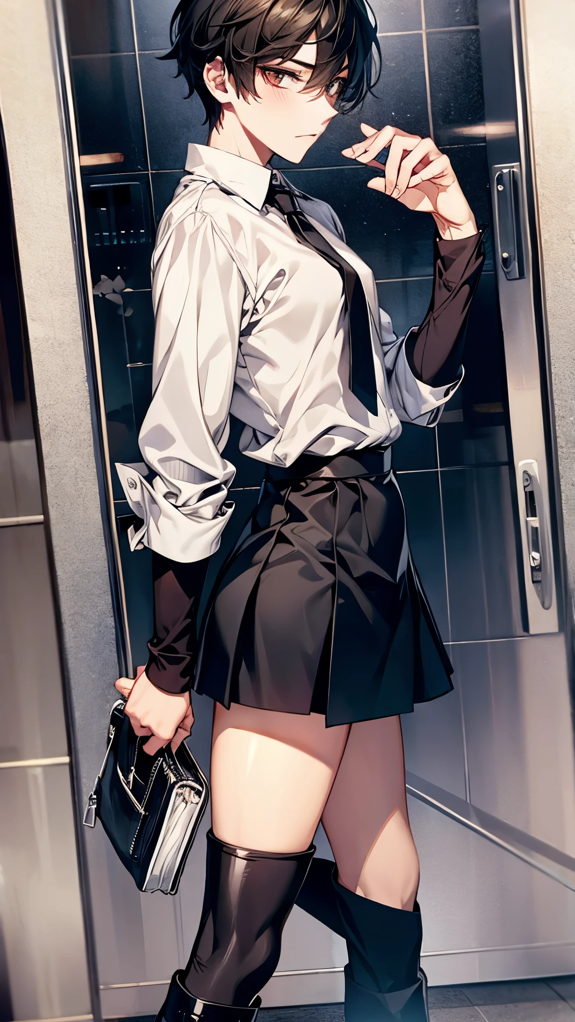 (Cute Anime),(software:1.8, Highest quality、Highest quality、masterpiece、Ultra-high resolution, 8k, RAW Photos, Realistic: 1.4), (Safe and secure、everyone、safety sensor、Absolutely safe, safety), Lighting to suit your space、From feet to head、one person&#39;s, the body is slim、Oval Face, pore, (Multi-color contact lenses、fluorescent lip gloss, Long eyelashes), (Mega size super big breasts:1.5), ) (Detailed pupil, Perfect Eyes:1.2), (Reflects light、Shiny clothes that show wrinkles:1.2), (Many piercings in the ears), necklace, latex, Attractive perfect female proportions, Fine surface texture, high school girl 、Captivating woman、pixie short hair、break 、White yellow hair color、(White shirt and black pleated skirt:1.8)、relax、break、(Shiny fluorescent pink gloss lip、Fix your makeup:1.3), Big cleavage、(Sexy bed in a neon-lit Japanese love hotel:1.8)、(Squint your eyes:1.3,Please open your mouth wide:1.2、Ecstatic face:1.2、Blowjob Gestures:1.8), Take a look at the screen、(Move it a little further away from the camera、From head to toe), In front of the love hotel、Reach out、Make it attractive、