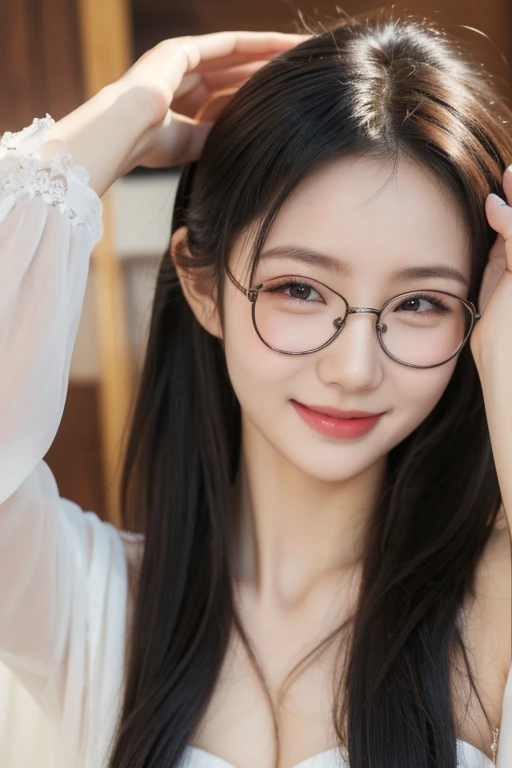 Beautiful Thai girl, half Japanese., (((18 year old girl))), (((18 year old girl))), detailed face with beautiful eyes and lips, long hair, golden hair , I have style์, romantic eyes, beautiful eyes, Smiling faces, happy face, Fluorescent Face, Big breasts, super round, Glowing skin, Bright skin, realistic skin, realistic smile, The cutest smile, realistic body, Black strapless dress, thin white coat, Open it up., Set details, stylish dress, High-definition dress quality, Looks stylish, stylish corner, Laydown, (stand),, Eyeglasses, detailed face with beautiful eyes and lips, long hairสีดำ, I have style, romantic eyes, beautiful eyes, Smiling faces, happy face, Fluorescent Face, Small breasts, super round, Glowing skin, Bright skin, realistic skin, realistic smile, The cutest smile, realistic body, ((Doctor's gown is above the knee length.)), ((Doctor's gown is above the knee length.)), Set details, stylish dress, High-definition dress quality, Looks stylish, stylish corner, Laydown,, (stand), test tube in hand, Concentrate on work, Detailed laboratory, Chemical glasses, photorealistic, realistic, Masterpiece, Very detailed,8ก, (best quality,8ก,height,Masterpiece:1.2),Very detailed,(realistic,photorealistic,photo-realistic:1.37), Highly detailed, cinema lighting, สีสันbright, Warm colors, Masterpiece, height, warm light, สีสันbright, soft focus, elegant, cinema, Highly detailed, Professional Digital Art, UHD, Ultra HD, ultra realistic, hyper realistic, extra sharp, bright, realistic atmosphere, Luxurious interior decoration in the background, Beautiful lab in the background, beautiful background, Detailed laboratoryในเบื้องหลัง, พื้นหลังที่มีรายVery detailedเกินไป, cinema photography, Won the photography award, The picture quality is very high resolution., full body shot, Light blush on the cheeks, Strong emotions flashed in his eyes., Masterpiece,