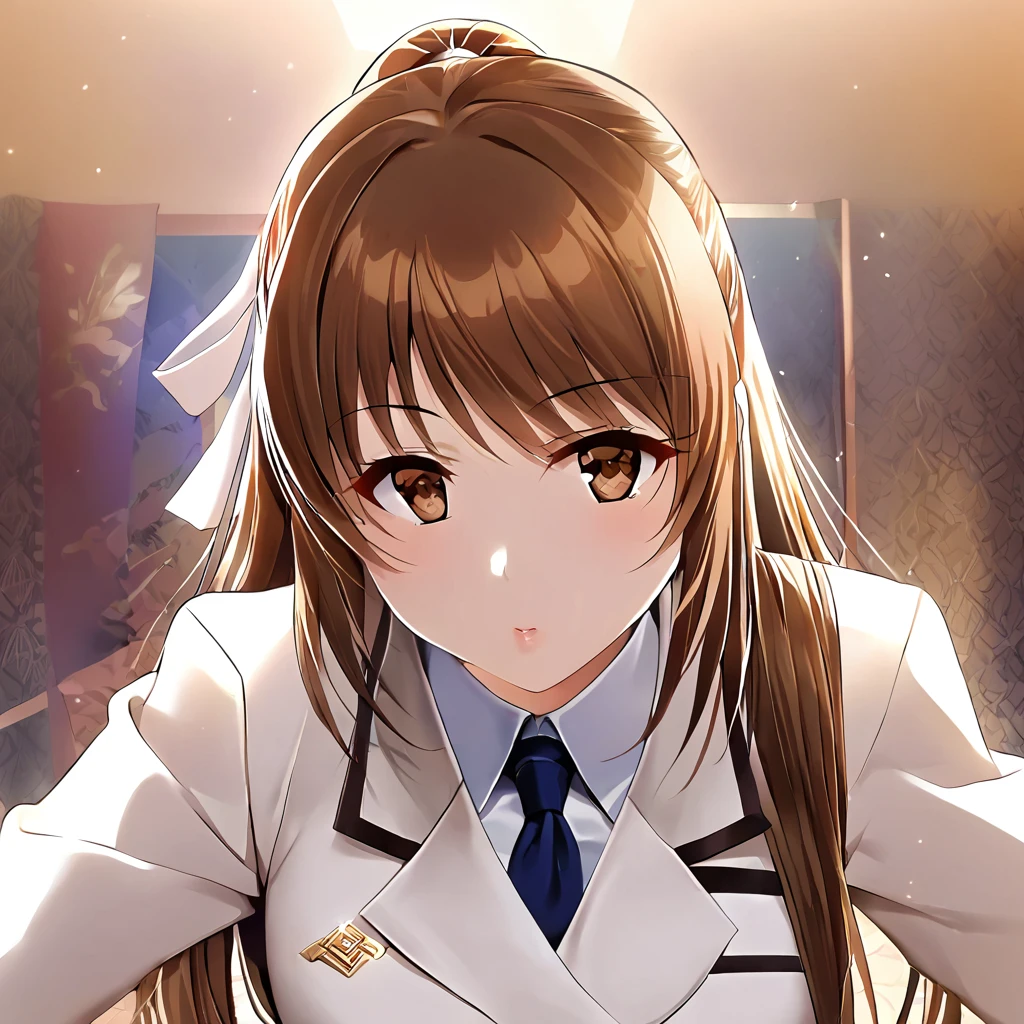 ((Best Quality)), ((masterpiece)), (detailed), （Perfect Face）、The woman is Nanoha Takamachi, wearing the uniform of a Chinese Communist Party member, adorned with luxurious jewelry, and wearing an engagement ring. She has medium-long brown hair.、A woman becomes a member of the Chinese Communist Party, a member of the great Chinese people in body and soul, and a Chinese lady.、The woman became Chinese and was used as propaganda around the world.々is being publicized