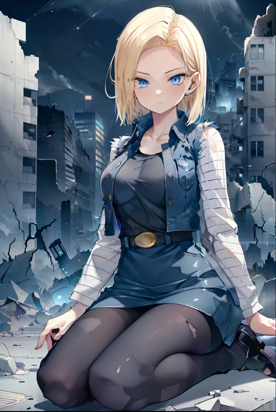 blonde hair, short hair, blue eyes, embarrassed