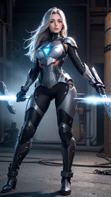 a woman in a futuristic suit holding her hands to her face, a sexy blonde warrior, in-game cinematic, speak no evil, pulling the move'derp banshee ', she is korean, in a wasteland, deathknight, saluting, jacqueline e, highres, she, lux <lora:breastinClass:0.5>