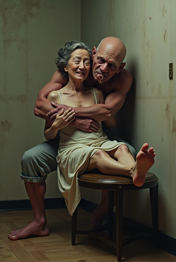 japanes A old man 80years old barechested 2 males penises caress enraptured embracing each other Fat the kiss Giant Root ecstacy sex