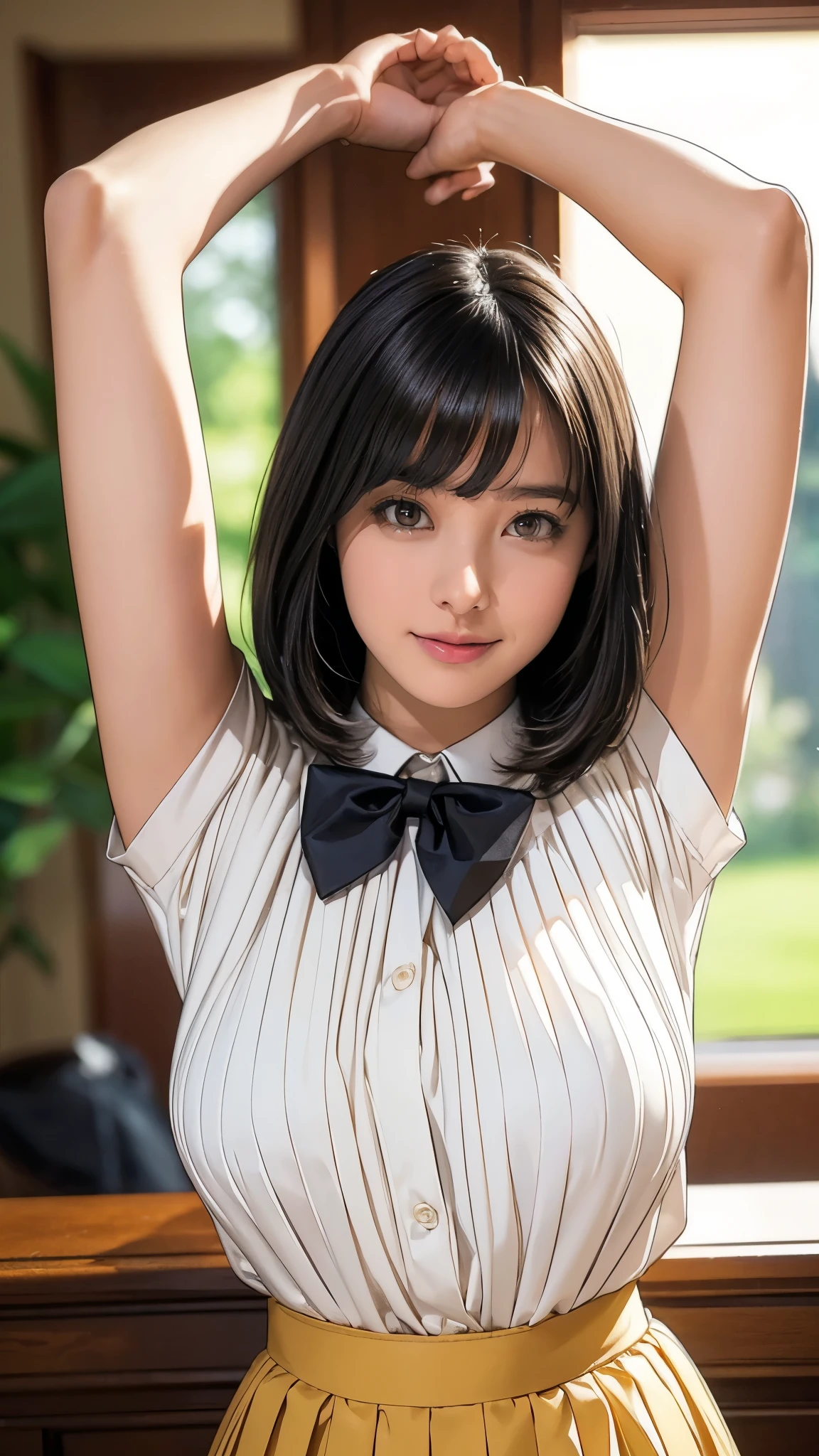 (Highest quality、Tabletop、8K、Best image quality)、Beautiful woman、(40 years old:1.1)、Perfect Anatomy、Super high resolution beautiful eyes、(The perfect long sleeve t-shirt:1.3)、 (She lifted up her long sleeve T-shirt、Exposing a black bra:1.5)、(Revealing pink bra:1.2)、(Random color long sleeve T-shirt:1.1)、Cleavage、(The simplest solid color background:1.3)、(Brightest and most radiant skin:1.1)、The brightest and shiniest hair、(Very bright:1.1)、Perfect Makeup、Face close-up、(cold, Expressionless:1.1)