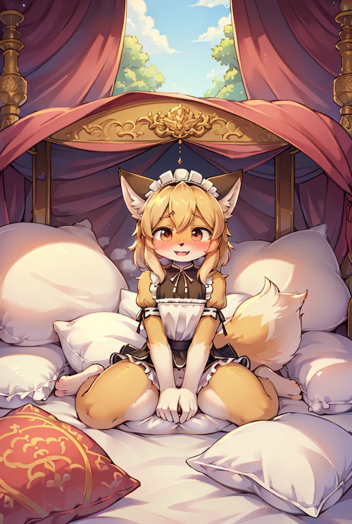 （masterpiece，best quality），mine, The Beast, , (Light and shadow suitable for any Pillow background））, 穿着Maid costume的可爱女孩在Pillow上摆姿势,，Maid costume，nature,, (blush),a smile，Pillow,（Lots of Pillow），Soft cushion，（canopy bed），（Pillow），Lots of Pillow，（Friction in the crotch），（（Pillow Hump）），（A tail），（Around the protagonist），steam，（Pillow），（Luxury Pillow），（Palace Pillow Pattern Pillow），（palace），（Palace bedroom），（Gorgeous Pattern Pillow），Soft Pillow，，（Classical European style bedroom ），（excited，shy person，Lack of expressiveness，），pillow hump,，(Deluxe Rococo Canopy King Bed),Luxurious curtains with ornate ruffles and ribbons hang around the large bed.,((((The bed is piled with many Pillows)))),Quilt details,Detailed bed linen,Ruffled Bed Skirt,Deep Bed,Background with depth,((Pillow in detail)), ((((A Lot of Pillow))))，,，Detailed Soft Pillow,,((女孩正躺在许多Soft Pillow上,There are many Pillows around))，、、In a large canopy bed、Soft sheets and quilts、Colorful soft Pillow、Lots of Pillow、Soft toned bed、Ruffled curtains around the bed.。Delicate face，（Ornate pattern pillow），Soft pillows，，（Classical European style bedroom ），（Excited face，Opened his mouth，Shy，），,MASTURBATING WITH PILLOW,，，FORTUNES，fox girl，，sweaty，，sitting，，Blushing，Shy,((feet on pillows，feet trample on pillows))