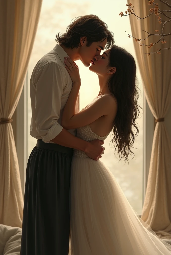 Generate an image of a gay couple, where one man is a black-haired Italian prince and the other man is of Korean descent. Generate the image as realistic as possible
Two boys