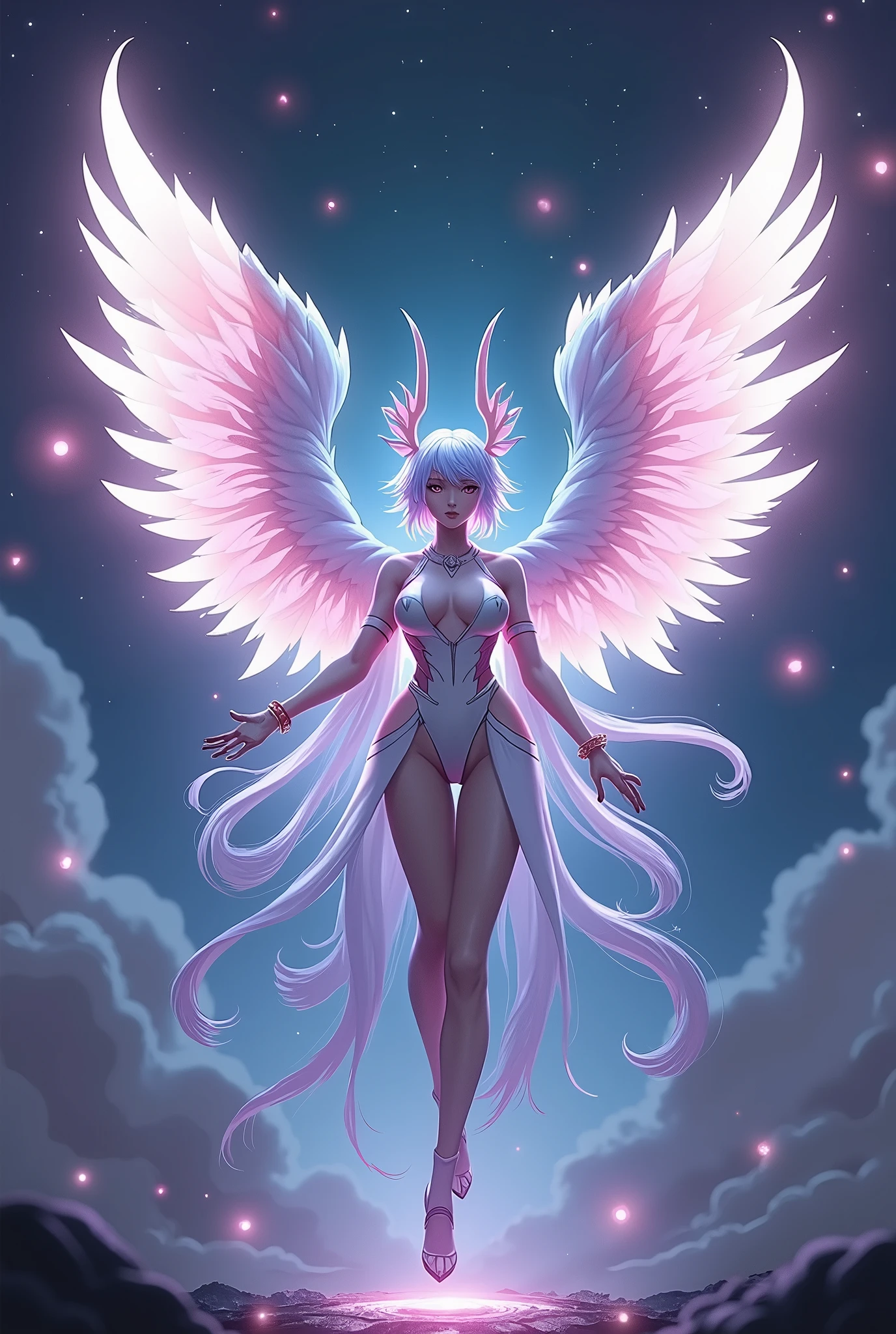 (NSFW),reallistic,Very Long Pink Hair, Ahoge,Curly hair, fullnude, Very long hair, Naked, Green eyes, Beautiful detailed eyes, beautifull detailed face, Shining Silver, moon in background, Forest background, Night Lime, stars on sky, , Squat-on-lock, Pond in the background, Adult Woman, Mature Woman,Demon Girl,(demonic wings,demon tail:1.2),Glowing hair, water reflections, Smile, Looking at Viewer, Full body shot, medium thigh, Beautiful detailed skin, Beautiful detailed body, (Wet:1.1),masutepiece, Best Quality, the Extremely Detailed CG Unity 8K Wallpapers, hightquality, Ultra-detailed, depth of fields, Goddess, thicc thighs, (Hair covering the chest:1.3), Highest Quality, From Side, White dynamic lighting, god rays, hair longer than the body, Pink sky,(Spread legs,m-legs,Spread ,Spread :1.3),Love Juice,Arms up,