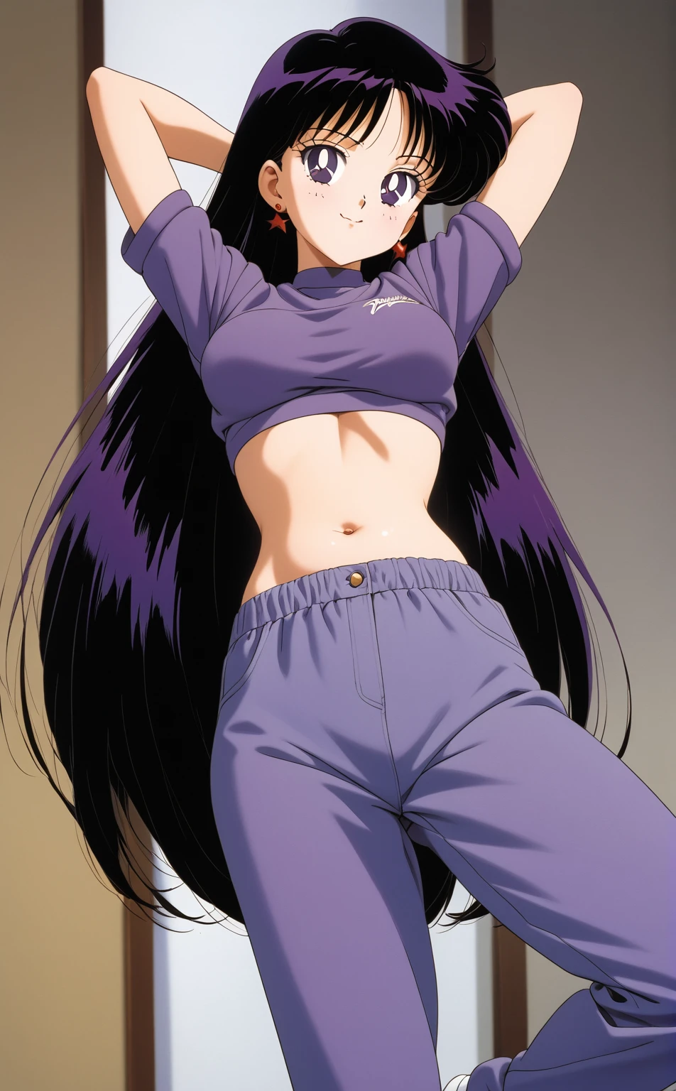(masterpiece, best quality:1.2), 1girl, solo,standing_split,
Yuuki Mikan, long hair,black无袖短背心,pink skirt,black