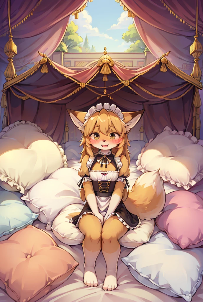 （masterpiece，best quality），mine, The Beast, , (Light and shadow suitable for any Pillow background））, 穿着Maid costume的可爱女孩在Pillow上摆姿势,，Maid costume，nature,, (blush),a smile，Pillow,（Lots of Pillow），Soft cushion，（canopy bed），（Pillow），Lots of Pillow，（Friction in the crotch），（（PillowCamel）），（A tail），（Around the protagonist），steam，（Pillow），（LuxuryPillow），（Palace Pillow Pattern Pillow），（palace），（outdoor的背景），（Gorgeous Pattern Pillow），Soft Pillow，，（Classical European style bedroom ），（excited，shy person，Lack of expressiveness，），pillow hump,，(Deluxe Rococo Canopy King Bed),Luxurious curtains with ornate ruffles and ribbons hang around the large bed.,((((The bed is piled with many Pillows)))),Quilt details,Detailed bed linen,Ruffled Bed Skirt,Deep Bed,Background with depth,((Pillow in detail)), ((((A Lot of Pillow))))，,，Detailed Soft Pillow,,((女孩正躺在许多Soft Pillow上,There are many Pillows around))，、、In a large canopy bed、Soft sheets and quilts、Colorful soft Pillow、Lots of Pillow、Soft toned bed、Ruffled curtains around the bed.。Delicate face，（Ornate pattern pillow），Soft pillows，，（outdoor ），（Excited face，Opened his mouth，Shy，），,MASTURBATING WITH PILLOW,，，FORTUNES，fox girl，，sweaty，，sitting，，Blushing，Shy,((feet on pillows，feet trample on pillows))