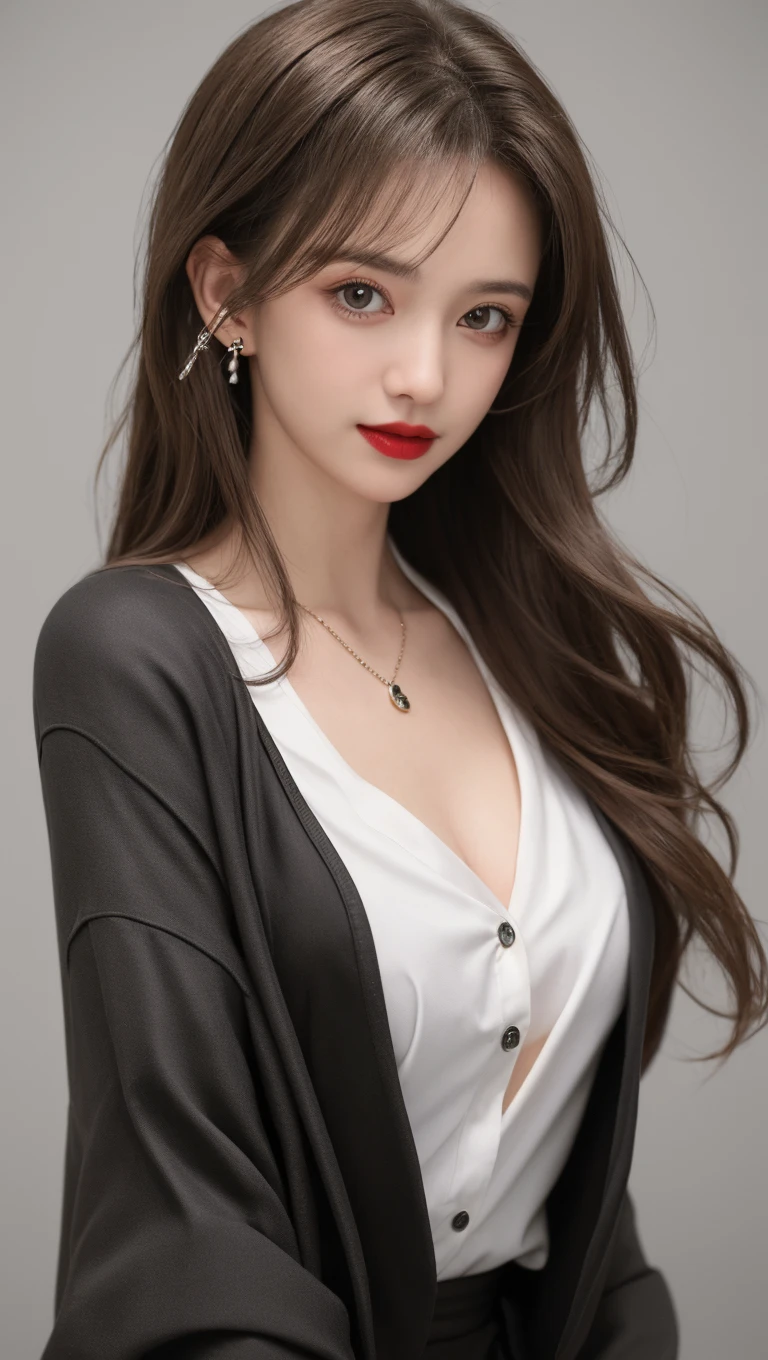 Top CG, Highest image quality, masterpiece, Gentle and beautiful girl, (185cm美女), (fit), Imperial sister, Queen temperament, White skin, Perfect facial features, Bright Eyes, Red lips, Beautiful and cold (A major breakthrough)), Beautiful and heroic, Soft and long hair, shiny, Lace, net, Visible through clear skin, wear glasses, ruby neckLace, (evening dress), 8K Image Quality, (Realistic Portraits), Characters fill the screen, (Facial lighting), ((eternal)