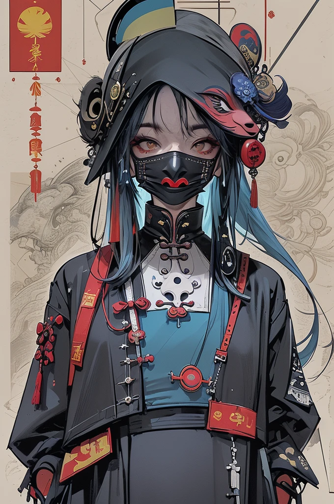 ((holy Angel)),Create an AI illustration of a young girl with black short hair, shiny hair, colored inner hair, floating hair, red eyes, (eyepatch), and headphones. She resembles a samurai, (She wears Japanese armor), She wears armor while pairing it with a miniskirt, showcasing her unique style. Please generate the illustration in the highest quality possible. oblique view view, facial profile, hyper detailed, intricate detailed, Wide shot of ruins, in a photorealistic 4DCG style.