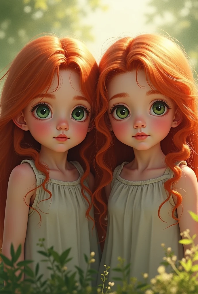 Twin girls, green eyes, red hair children