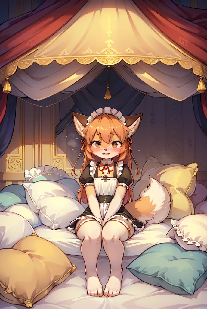 （masterpiece，best quality），mine, The Beast, , (Light and shadow suitable for any Pillow background））, 穿着Maid costume的可爱女孩在Pillow上摆姿势,，Maid costume，nature,, (blush),a smile，Pillow,（Lots of Pillow），Soft cushion，（canopy bed），（Pillow），Lots of Pillow，（Friction in the crotch），（（PillowCamel）），（A tail），（Around the protagonist），steam，（Pillow），（LuxuryPillow），（Palace Pillow Pattern Pillow），（palace），（outdoor的背景），（Gorgeous Pattern Pillow），Soft Pillow，，（Classical European style bedroom ），（excited，shy person，Lack of expressiveness，），pillow hump,，(Deluxe Rococo Canopy King Bed),Luxurious curtains with ornate ruffles and ribbons hang around the large bed.,((((The bed is piled with many Pillows)))),Quilt details,Detailed bed linen,Ruffled Bed Skirt,Deep Bed,Background with depth,((Pillow in detail)), ((((A Lot of Pillow))))，,，Detailed Soft Pillow,,((女孩正躺在许多Soft Pillow上,There are many Pillows around))，、、In a large canopy bed、Soft sheets and quilts、Colorful soft Pillow、Lots of Pillow、Soft toned bed、Ruffled curtains around the bed.。Delicate face，（Ornate pattern pillow），Soft pillows，，（outdoor ），（Excited face，Opened his mouth，Shy，），,MASTURBATING WITH PILLOW,，，FORTUNES，fox girl，，sweaty，，sitting，，Blushing，Shy,((feet on pillows，feet trample on pillows))