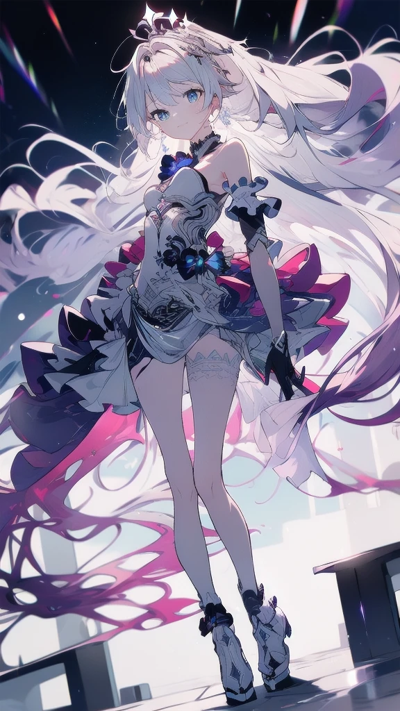 (ether colorful ink flowing:1.3)(((masterpiece))),(((best quality))),((ultra-detailed)),(illustration),((extremely delicate and beautiful)), dynamic angle, floating,(beautiful detailed eyes),(detailed light), floating_hair, glowing eyes, blue background, plants, sky, cloud, smile, pink theme, irises and pupils are rounded, the pupilreflects the surroundings, eyes are not thesame size, watery eyes, (glow stars and black hole in background), (glow stars), (cosmic background), (stars)