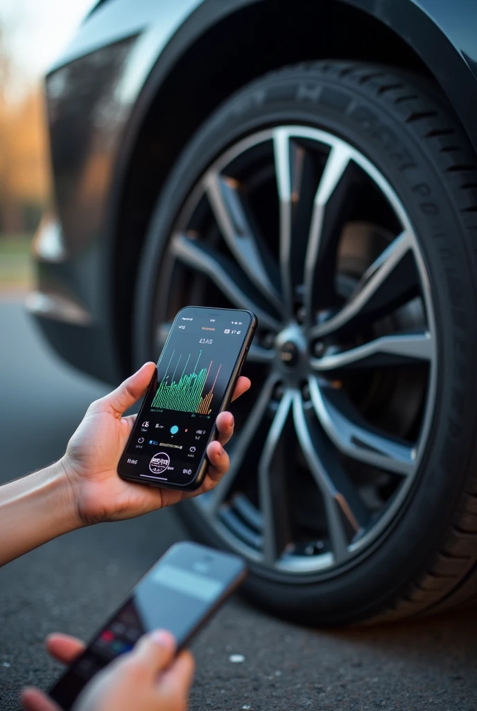 Digital tire calibration gauge connected to mobile phone