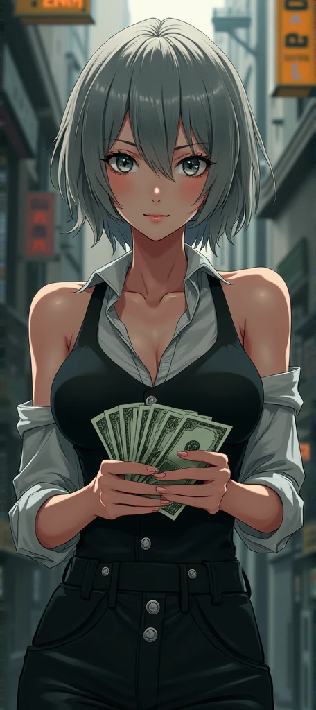 PC monitor、Big rich、Rich、Achievers、A relaxed expression、joy、trader、Stock、investor、money、A stack of bills、gold、bankruptcy、Girl、Girl、Short、Younger、Baby Face、flat chest、、Dynamic Angle、masterpiece、best quality、ultra-detail、Both eyes open、smile、Luxury House、Night view、Nipples