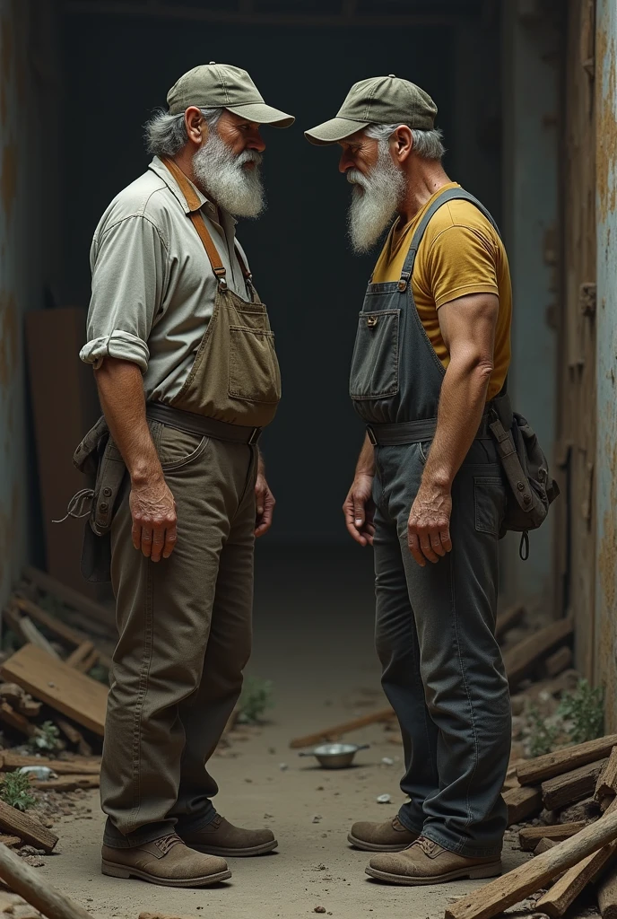 Guy with train instead of head arguing with 2 muscular men