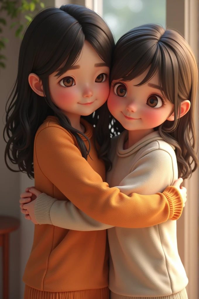 You can create an image based on:
"A picture of Taylor Swift hugging a light-skinned person, light brown eyes, a small mole on the chin, a thin nose, and light brown hair that reaches just above the shoulders. Taylor is smiling and hugging the person in a warm and friendly manner, in a simple and welcoming environment."