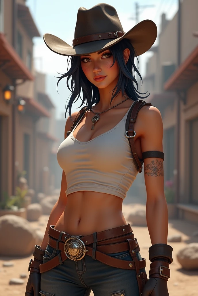 Alluring Beautiful Cowgirl, Beautiful Wet Sweaty Skin, Amazing Athletic Toned Body, topless, leather suspenders, Leather Cowboy Hat, Skimpy Denim Shorts, big leather blet with gun holster, At A Desert Farm With Cactus Background, Western Theme, Beautiful Face, Ominous Gothic Theme, Fiverr Dnd Character, Octane Render, Digital Art, Extreme Detail, 4k, Ultra Hd, Polished, Beautiful, Hyperdetailed, Intricate, Elaborate, Meticulous, Photorealistic, Sharp Focus, Wlop, Character Design, Unreal Engine, 3d Rendered, Volumetric Lighting, Reflections, Glossy, Digital Illustration, Pose, Suggestive Pose, Lewd, Full Body Shot, large breasts, anatomically correct 💖❤💕💋❣
