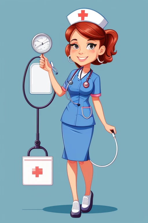 a cartoon of a woman in a nurse outfit holding a stethoscope, nurse girl, nurse, medical doctor, caricature style, doctor, in cartoon style, caricature illustration, nurse costume, full body illustration, hd illustration, with a stethoscope, charicature, nursing, (doctor), cartoon style illustration, close - fitting nurse costume, caricatural