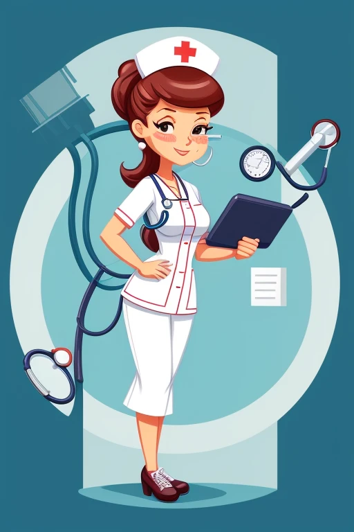 a cartoon of a woman in a nurse outfit holding a stethoscope, nurse girl, nurse, medical doctor, caricature style, doctor, in cartoon style, caricature illustration, nurse costume, full body illustration, hd illustration, with a stethoscope, charicature, nursing, (doctor), cartoon style illustration, close - fitting nurse costume, caricatural