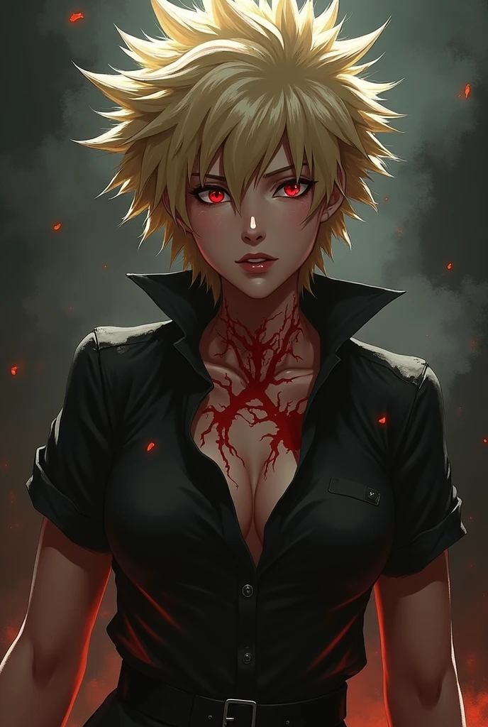 1girl, (solo), short curly hair, golden hair, small breasts, light blue eyes, small size, fair skin, perverted face, red cheeks, fangs, (naked), full body, (covered in blood:1.2), standing, (night), blood moon, medieval town, town behind (very sexy body, detailed face, masterpiece, highly detailed, 8k, best quality, vibrant colors, digital art, concept art)