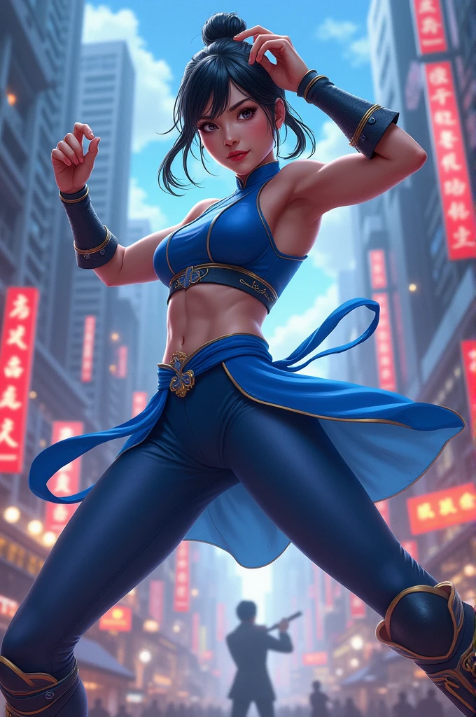 Shun lee posing for photo, like a shunlee street fighter game, cosplay, beautiful woman, masterpiece, 8k wallpaper --auto