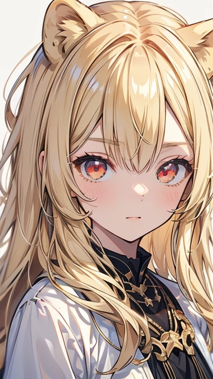 best quality, high quality, 8K, masterpiece lion girl, young girl, blond hair, red eyes , vtuber styled