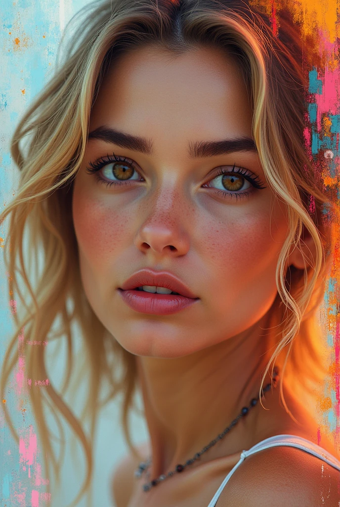 best qualityer)), ((work of art)), (detailded), (photo without noise), (clean image),( Brazil ethnicity), ( clear image), (image with clear eyes),(image with better clarity),(Brazil ethnicity), feminine beauty, girly face, fleshy lips, femininity, natural blonde, beautiful blonde hair, femininity natural, beauty brazilian woman, pink cheeks from the sun.
