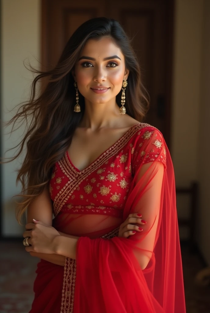wolf cut hairstyle erotic hindu wife super big fake lips red lipstick super delicious body saree bra chubby body super lower saree 