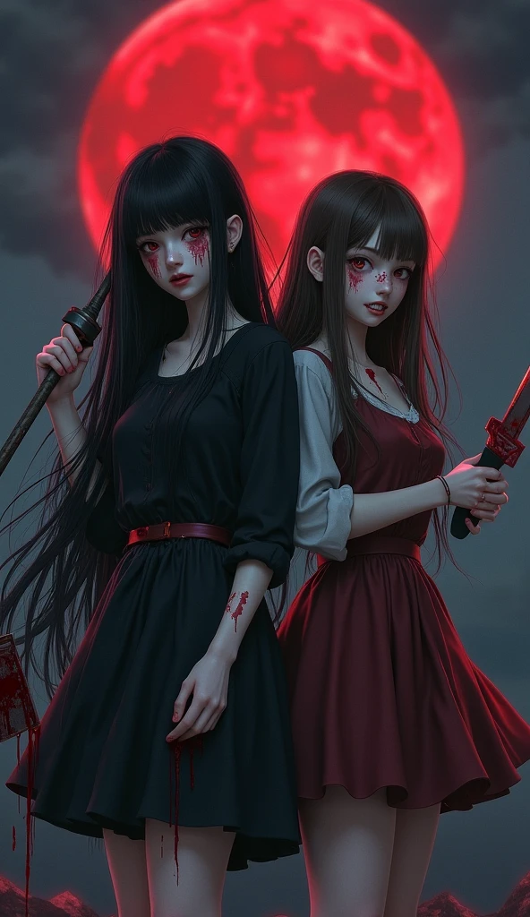 (masterpiece), realistic, (best quality), power chan \(chainsaw man\), best quality, ultra detailed, 1girl, solo, standing, red hair, long hair, red flame eyes, bangs, medium breasts, white shirt, necktie, stare, smile, (evil:1.2), looking at viewer, (interview:1.3), (dark background, chains:1.3), cannine teeth, blood in lips, jaw horn