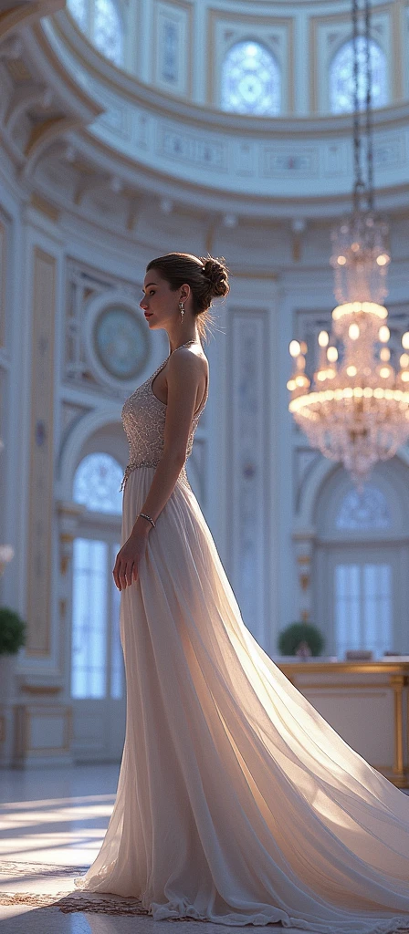 MillieBobbyBrown,perfect anime illustration, 1girl, braided hair, medium hair, medium breasts, sidehair, a bride ,standing in a wedding hall, hand on hip, good posture, looking at viewer. created by Artgerm, volumetric lighting, 8k, hdr, holga, 300mm lens f3. 5, aesthetic, unsharpened