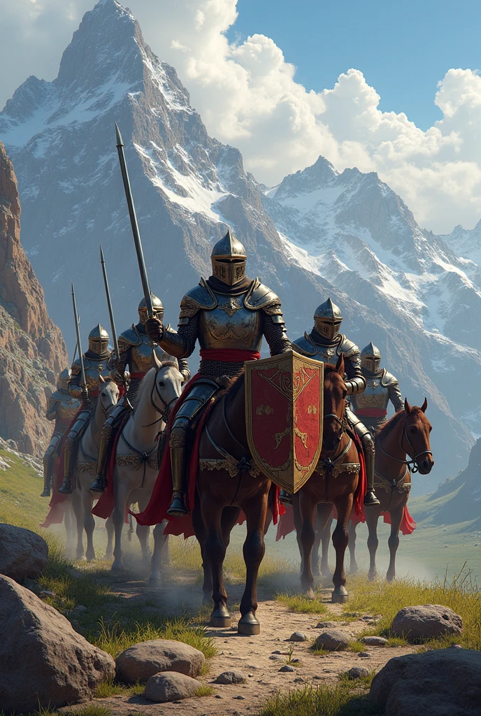 there are many people riding horses in a field with spears, cinematic render unreal engine, black shirt underneath armor, ornate filigree armor, anamorphic flares, 8k resolution – w 1024, car vs knight, arknights, price of persia movie, arnold renderer