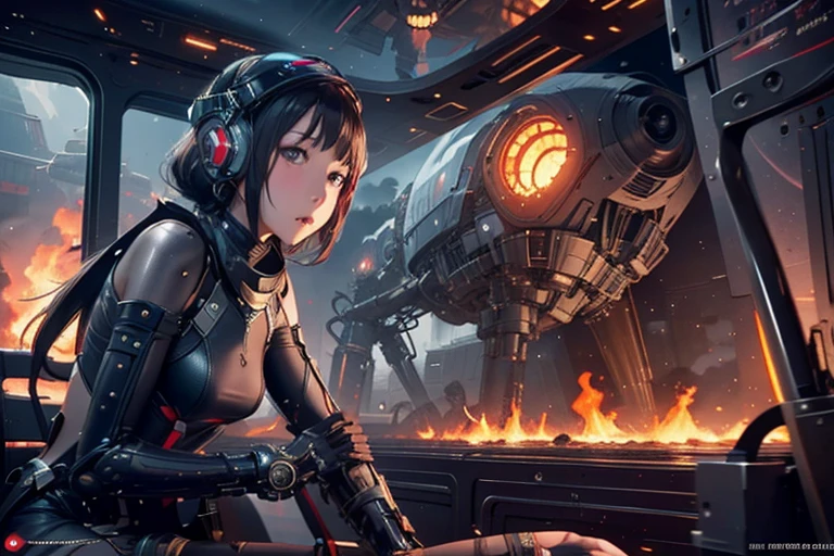 cute yuna, space explorer, sexy sci-fi outfit, futuristic jet pack, advanced laser rifle, transparent bubble helmet, burning down woman-eating plants infesting her ship, consuming her lesbian crew, damsel in distress, cinematic dramatic lighting, vibrant sci-fi colors, intricate mechanical details, highly detailed, photorealistic, 8k, masterpiece