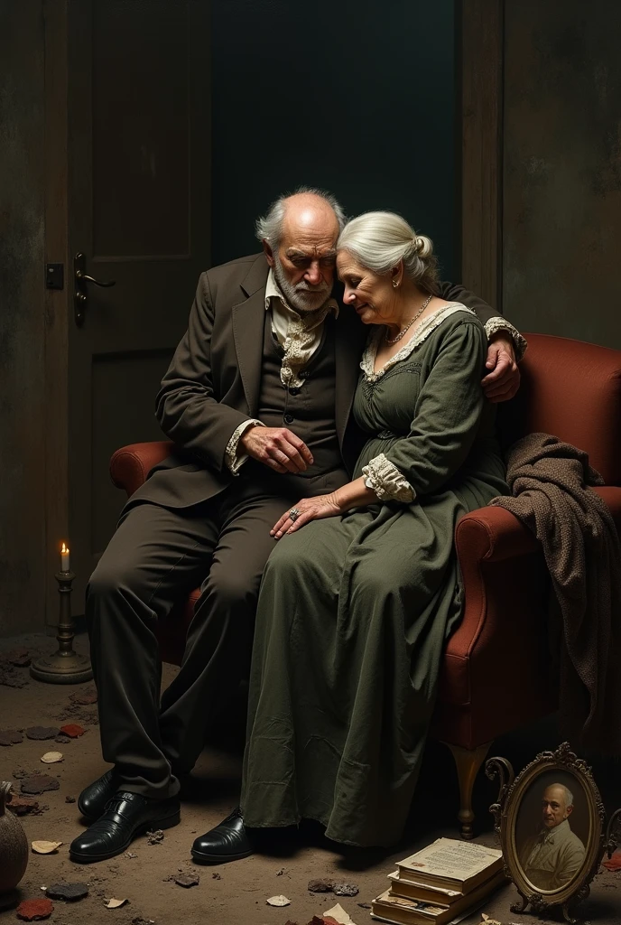 The 75-year-old Abraham ,hugged his wife Sara of 70 years,In the twentieth century.C , with period clothes,Biblical characters from the New Testament of the Bible,