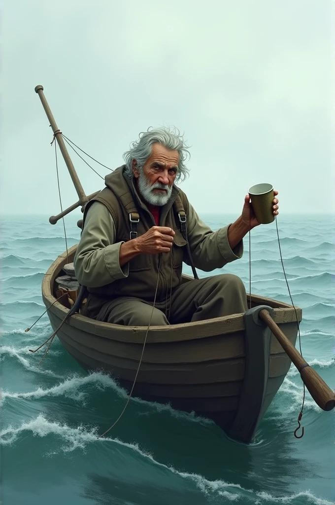 Sailor with a pipe in his mouth he is this happy, he has a blind eye and wears an eye patch, This is him in his boat at sea he is a little strong but he is thin and bald he is from the year 1895