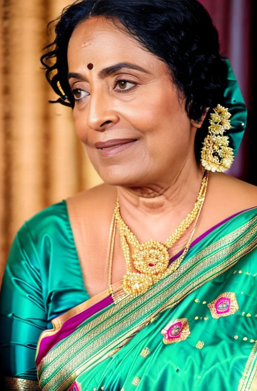 beautifully detailed close up shot portrait of a mature woman  wearing saree,showing midriff ,showing her striking features, close-up view, extremely detailed eyes and face, long eyelashes, high definition, 4k, detailed lighting, cinematic composition, photorealistic, masterpiece