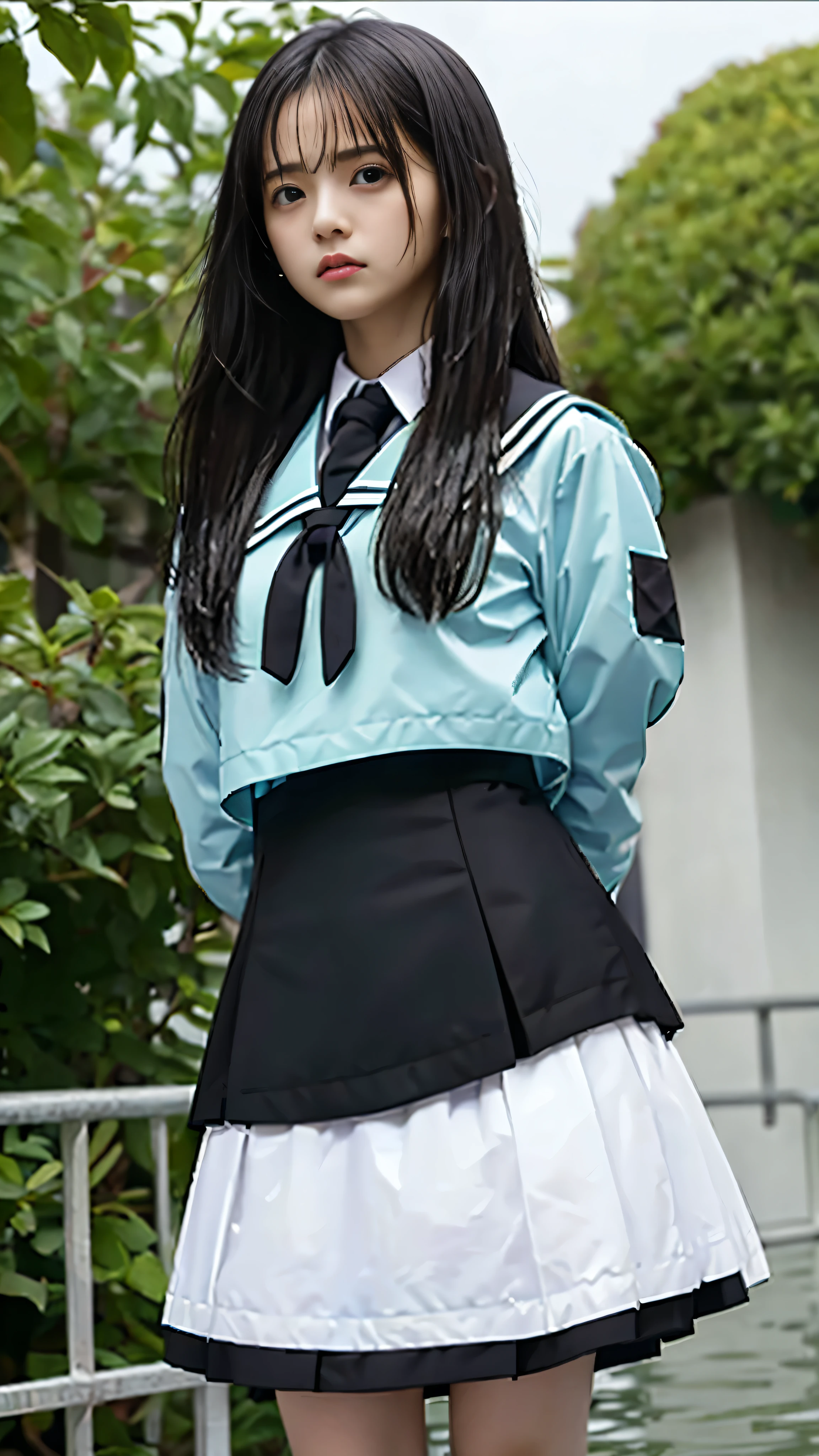 high quality、masterpiece、high school girl、Two Japanese women、19 years old、Over the knee socks、Hime cut、garter belt、Low Angle、The wind blows and my skirt flutters、Very sensitive skin、Fair skin、A dynamic pose、Young Face、Slim figure、(Glasses)、No sleeve、Camel Toe,Clearly visible