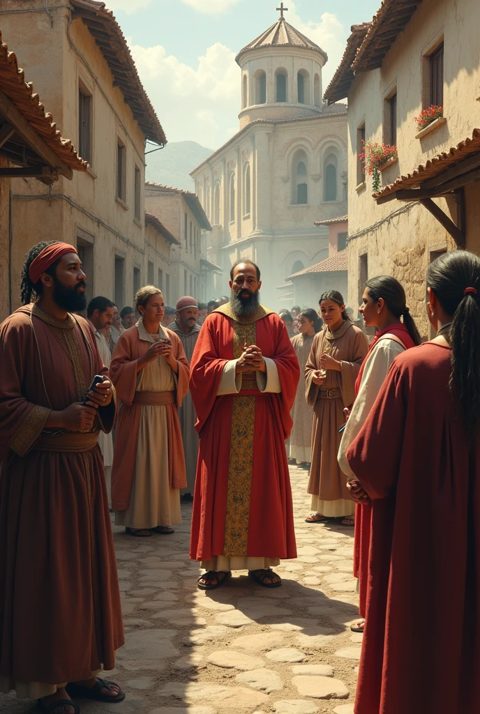 The drawing shows Jesus sitting or standing in an outdoor setting, such as a hill or lake shore. He is surrounded by a multitude of people who follow him in search of teachings and miracles.
The scene highlights a boy, probably humble-looking, holding a basket in his hands. The basket contains 5 loaves of bread and 2 fish, which are the only foods available to feed the crowd. The boy may be looking at Jesus with an expression of curiosity or expectation.
Jesus, for his part, is looking at the boy with tenderness and compassion. He may be reaching out to receive the basket from the boy's hands, or even placing his hand on the boy's head in a gesture of blessing.
Around Jesus and the boy, there are people from the crowd watching the scene, some with expressions of doubt, others with hope. Some may be muttering or arguing among themselves about the situation.
The drawing conveys the idea that, despite the scarcity of resources, Jesus is about to perform a miracle by feeding the crowd that small amount of food. The scene also highlights the simplicity and generosity of the boy, who offers what he has, even if it seems insufficient.
This drawing represents the biblical episode in which Jesus performs the multiplication of the loaves and fishes, demonstrating his power and providing an example of trust in God and sharing with others.