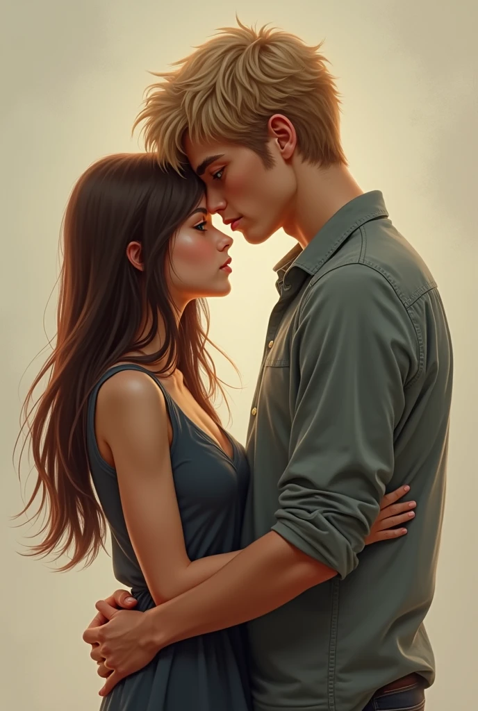 masterpiece, Best quality, A high resolution, young brunette guy in a hoodie, with short hair, beautiful young girl with a white T-shirt and jeans, European appearance, soft oil painting