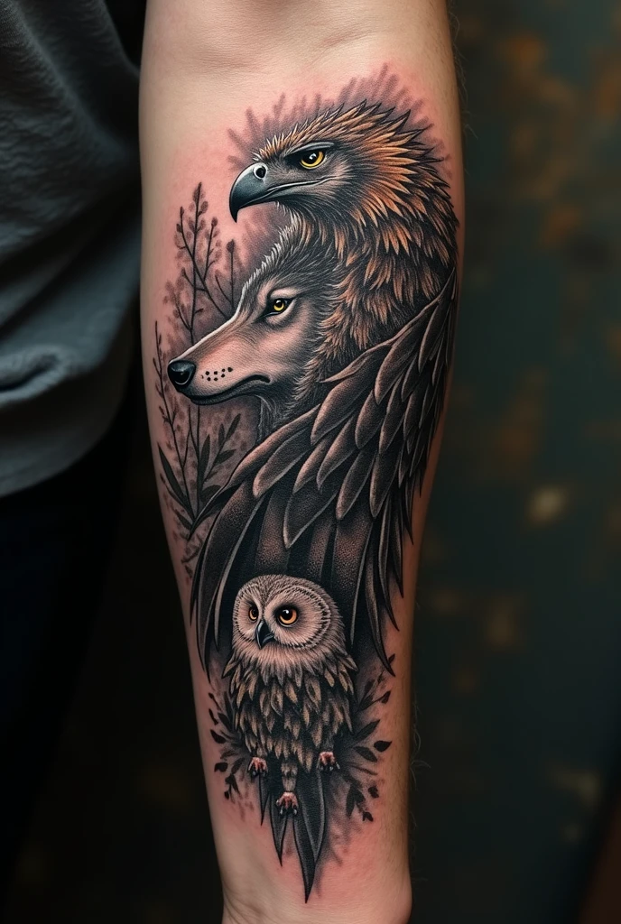 The tattoo features a vulture nest as the central base. The vulture's nest is depicted in realistic detail, with branches and branches surrounding it, creating a sense of depth and texture. The nest can be made in shades of gray and black for a more dramatic effect.