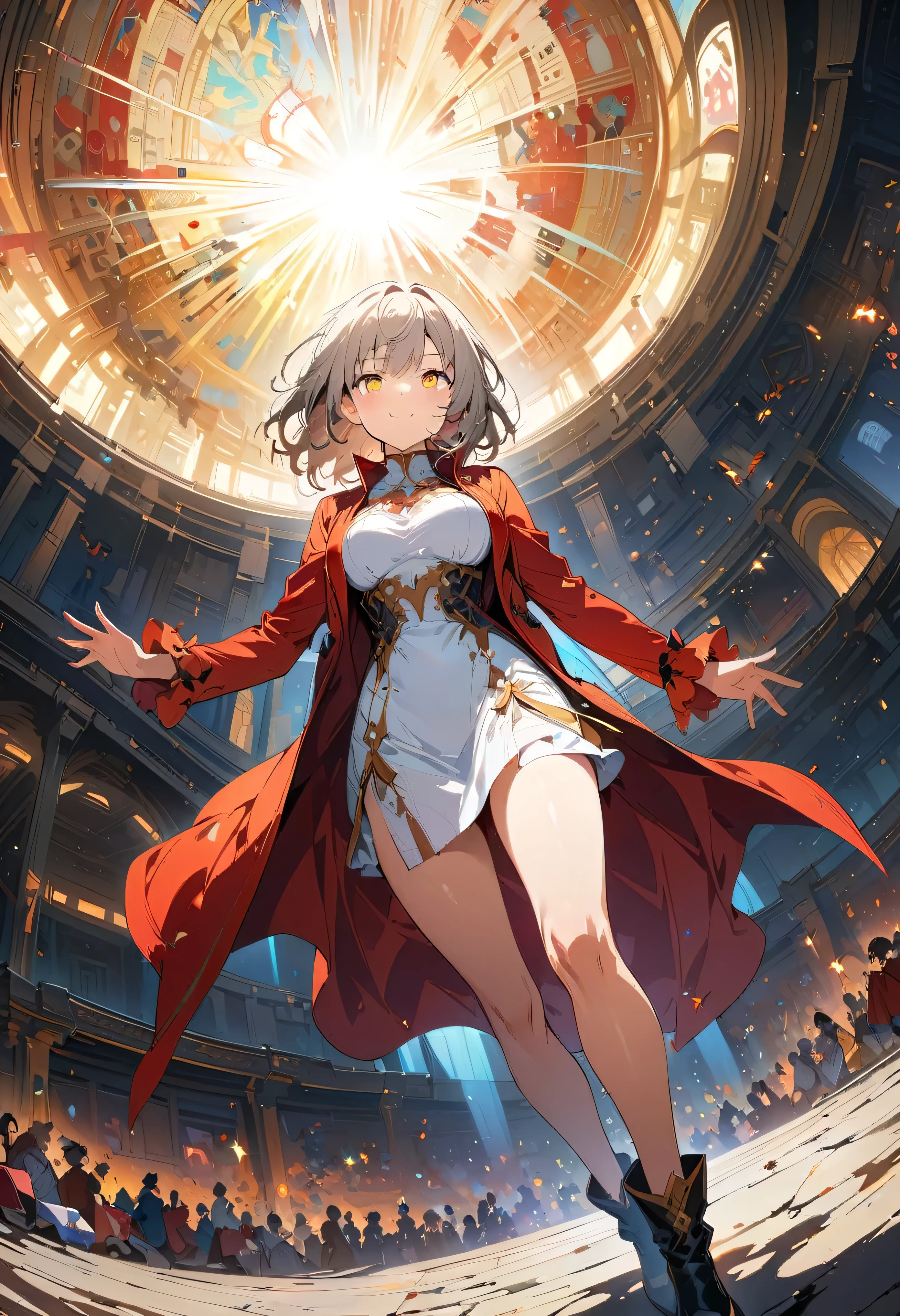 (masterpiece, Highest quality, Official Art:1.2), Perfect Anatomy, Looking at the audience, One Girl, alone, White Background,  Ultra-fine illustrations, Very detailed, Dynamic Angle, Beautiful details, 8K, Anime Style, (Shining Eyes, More beautiful face), break,Dynamic Angle, Full Body Shot, break smiling amidst the カラフル scenes