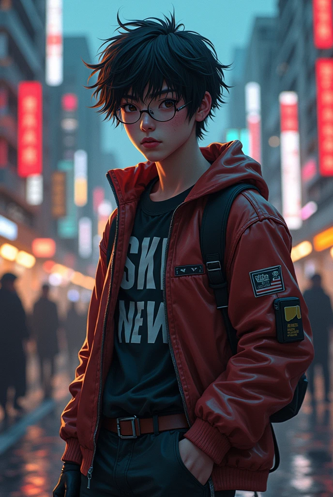 Young Adult Male Avatar, cyberpunk, streetwear, first olive, smoking, anime vintage