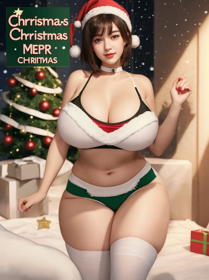 masterpiece, best quality, 1girl,, cuerpo completo , grandes tetas, gran trasero, voluptuoso, piernas abiertas , pose sexy , escote , Christmas hat , Christmas Clothes, nieve , christmas lingerie, christmas coat , christmas stockings , christmas heels