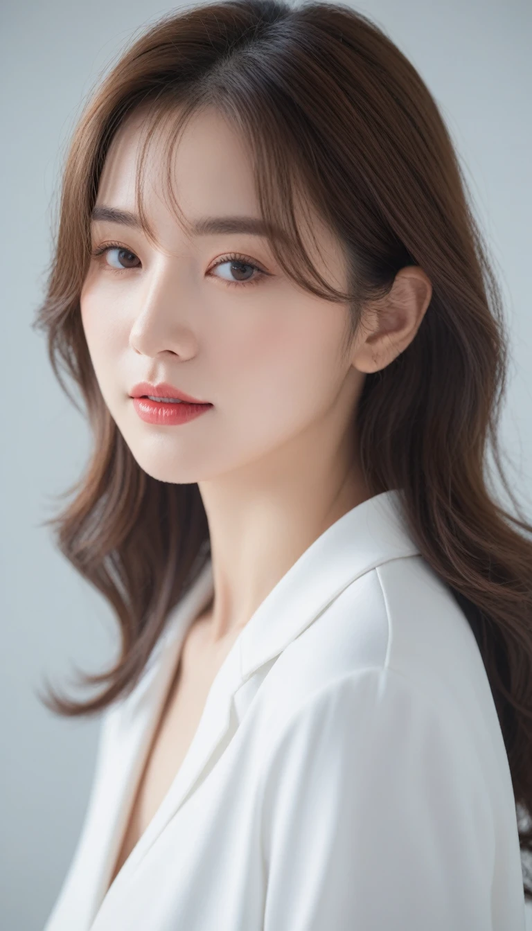 8K, 超High resolution, Highest quality, masterpiece, 三分割法によるphotograph,Surreal, photograph, 1 girl, (16 years old:1.3), pretty girl, Cute face, Beautiful eyes in every detail, 細かくdetailedに,masterpiece,, One Girl:1.2, Japan Female Announcer,whole body、Black Hair、well-groomed eyebrows、Cute Lip Makeup, European Fashion、(masterpiece、Highest quality、Realistic、High resolution、photograph:1.3)、close、I focus、Hot Model、slim、erotic、Sexual vision、slim、shirt、Long sleeve、Hide your chest、Beautiful eyes in every detail、Glossy Lips、Small breasts、((Bright light、Dynamic Lighting、Genuine、超Genuine、 realism、Genuineなディテール、Cool Beauty、Cool pose,Cute gestures、so beautiful,A carefree smile,Healing the heart,blunt bangs,Looking at the audience、beauty,Long neck、Laugh a little、Please close your mouth and laugh、(((Ideal body type))),A-cup small breasts :2,、Portraiture:2、Perfect Anatomy、なdetailed、detailed、Surreal、Light and shadow,Strong light