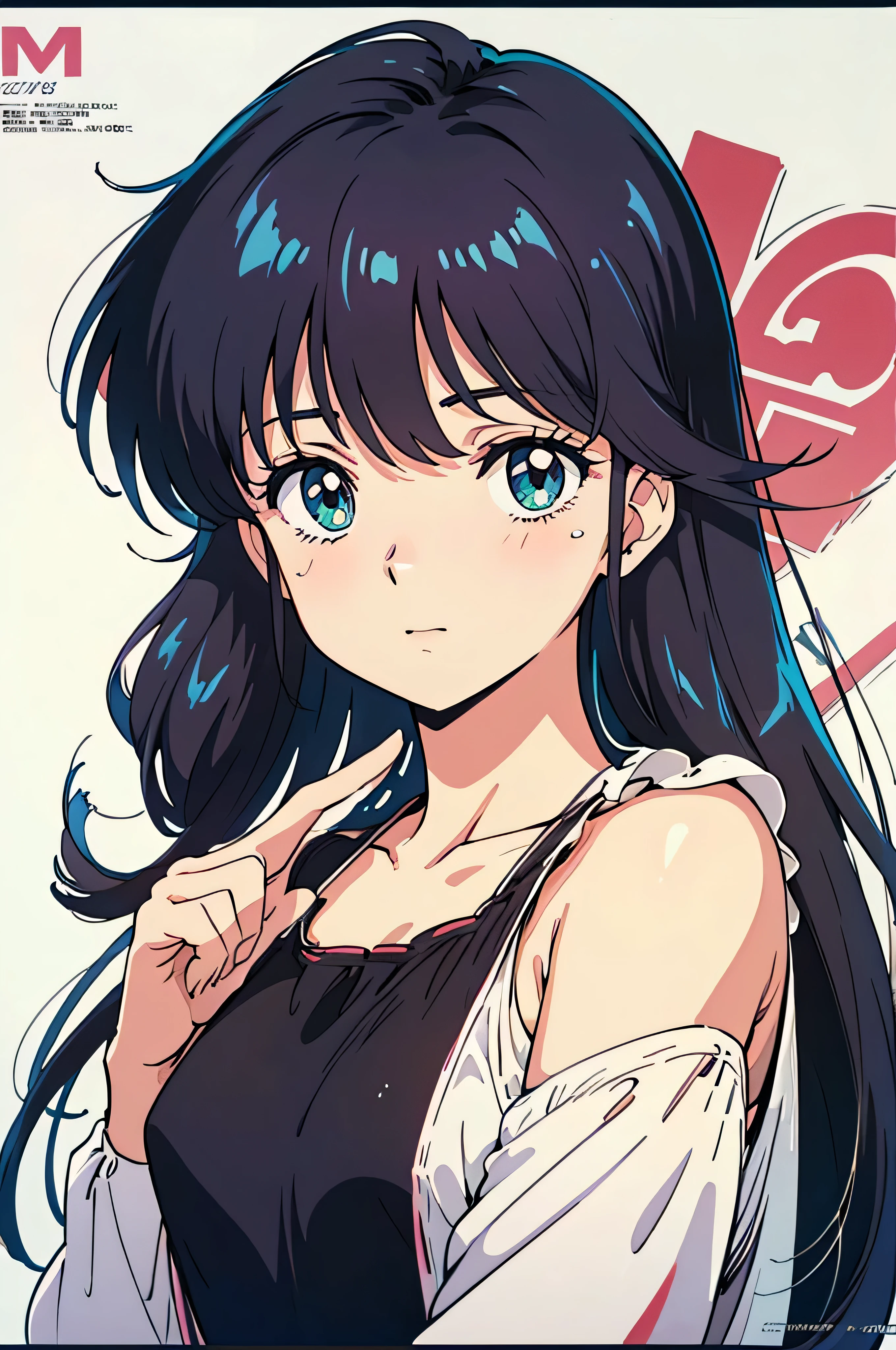 (masutepiece, Best Quality, High resolution:1.5, anime colours, megami magazine:1.2, anime poster style, anime keyvisual, sharp, 8k, photorealistic), (beautiful detailed eyes:1.5, beautiful detailed face:1.2), madoka ayukawa, 1girl, blush, (black hair, Long Hair), upper body, (Perfect detailed Anatomy, beautiful detailed hair, beautiful detailed body:1.2, shiny skin), (thick outline, Beautiful outlines, black outlines), simple background