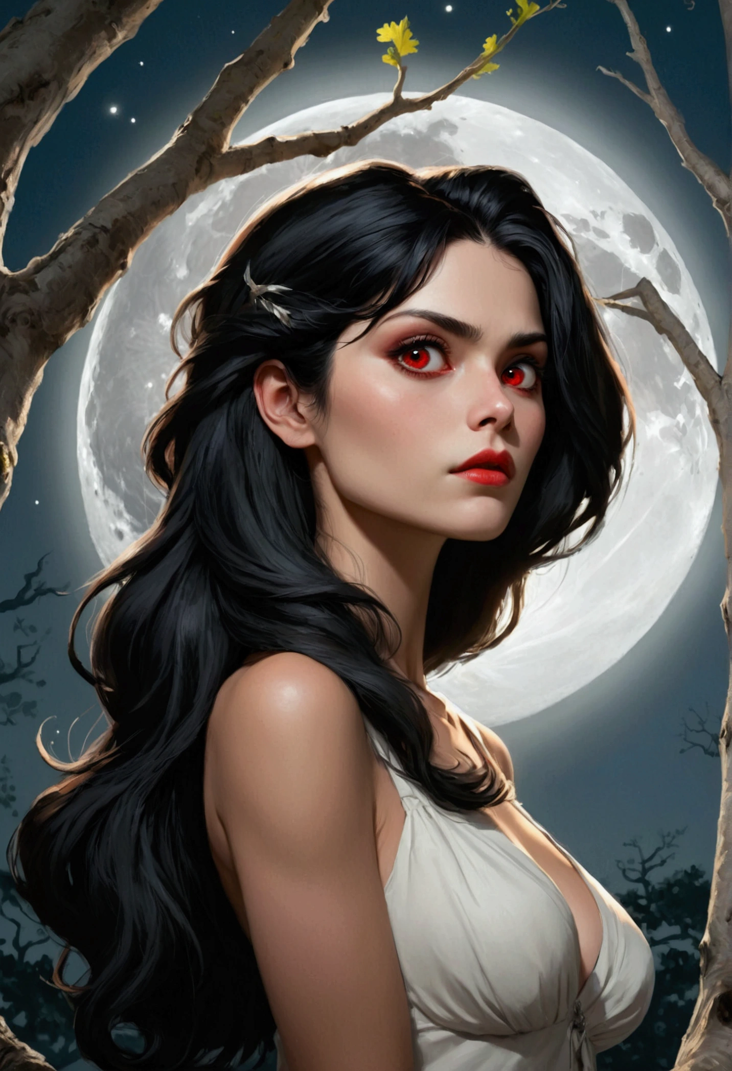 score_9, score_8_up, score_7_up, score_6_up, rating: safe, 1girl, black_hair, moon, lips, looking_at_viewer, portrait, parted_lips, full_moon, source_adventure time, Marceline from Adventure Time