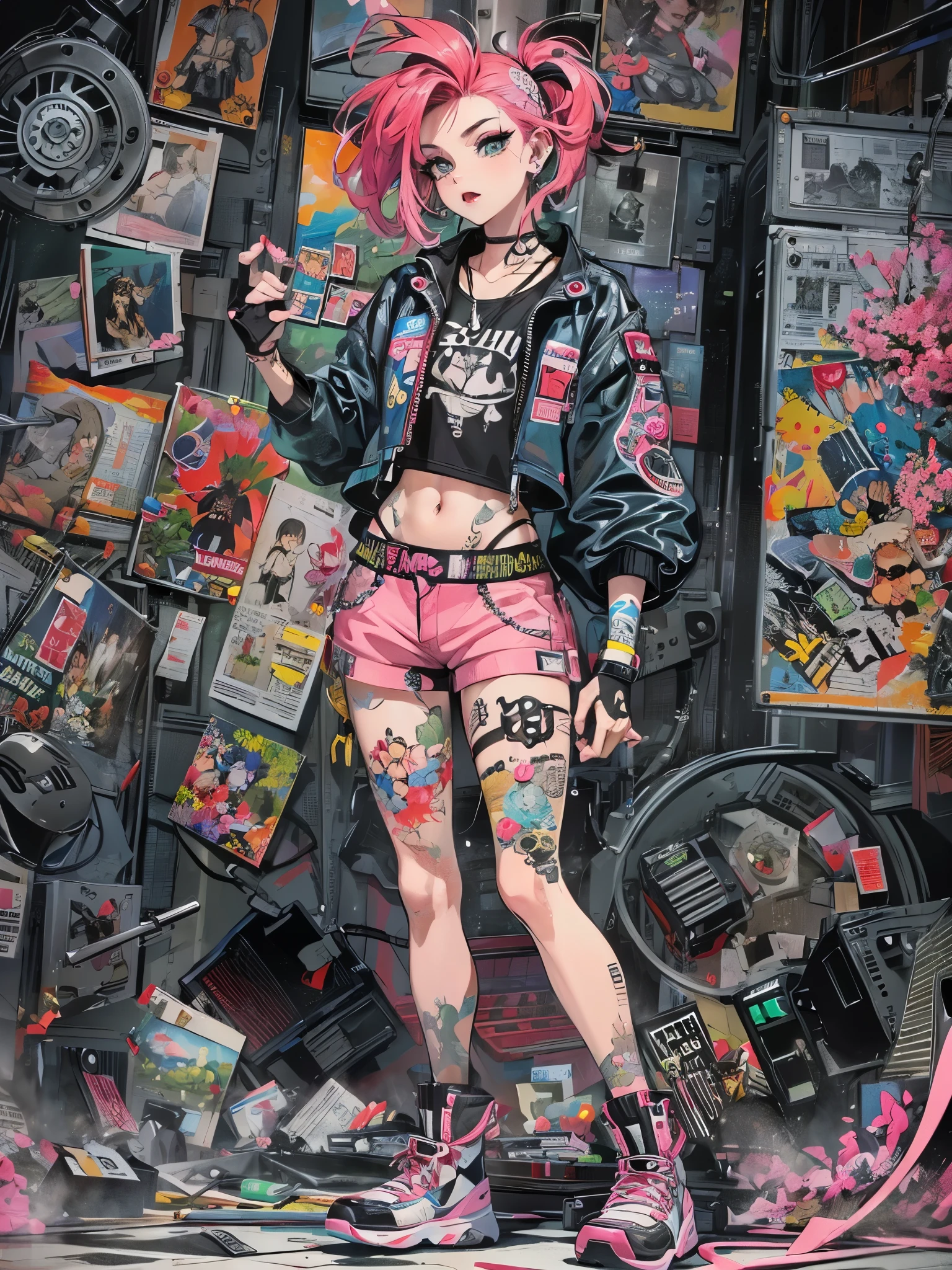((highest quality)),(Ultra-high resolution),(Super detailed new),(Detailed Description),((The best CG)),(A masterpiece),Ultra-detailed art,A wonderful new art form,(Art with precise detail:1.5), cute:1.3, (bad girl:1.6), crazy:1.3, Rock 'n' roll:1.6